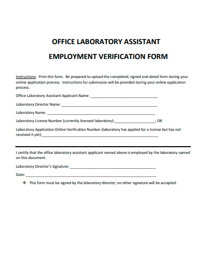 office laboratory assistant employment verification form