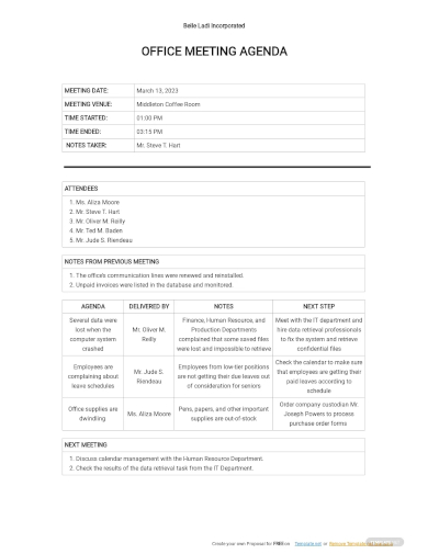 office meeting agenda template