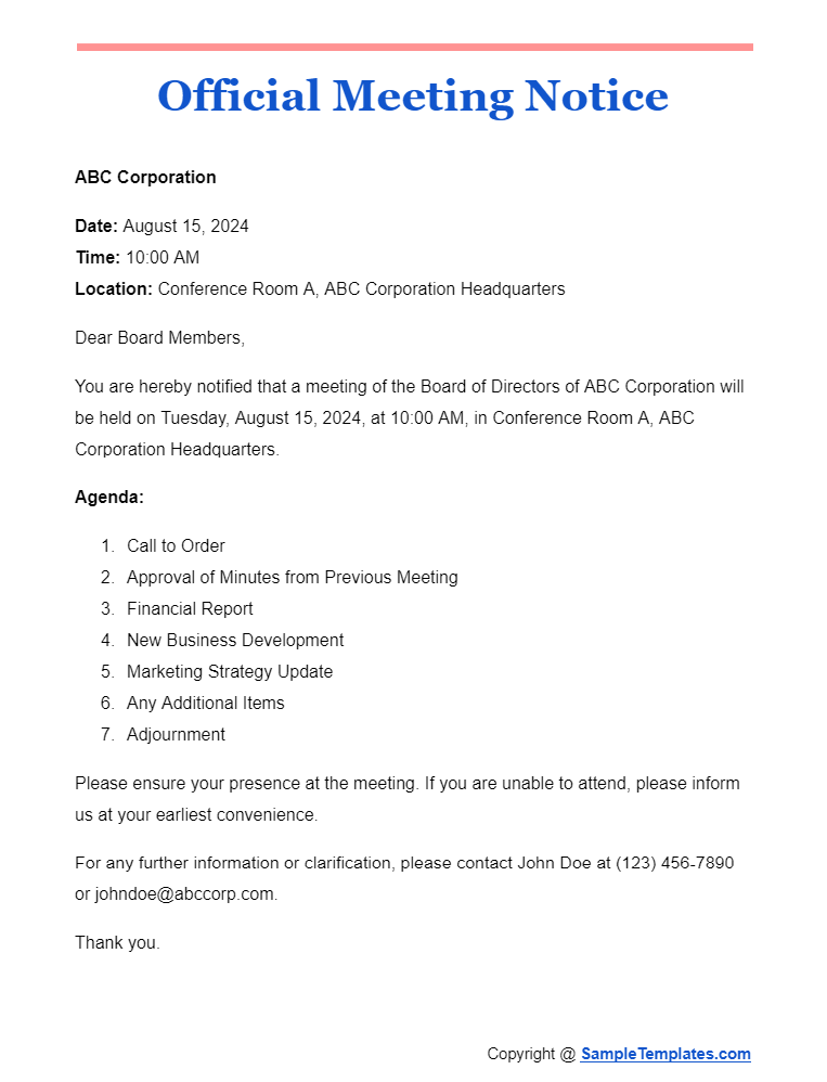 official meeting notice