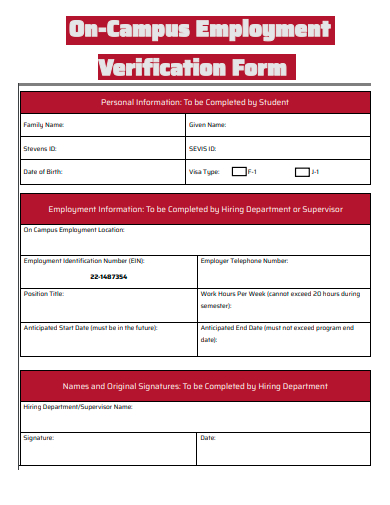 on campus employment verification form