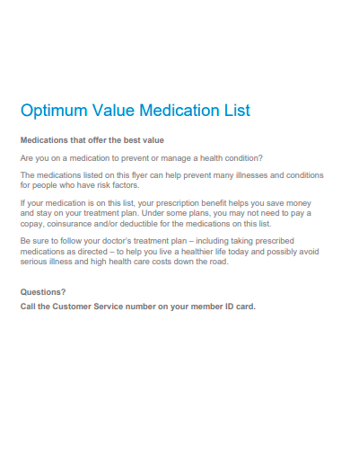 optimum value medication list