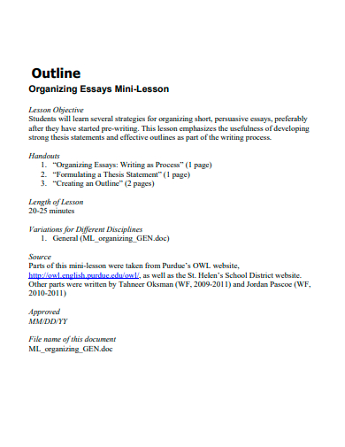organizing essays mini lesson outline