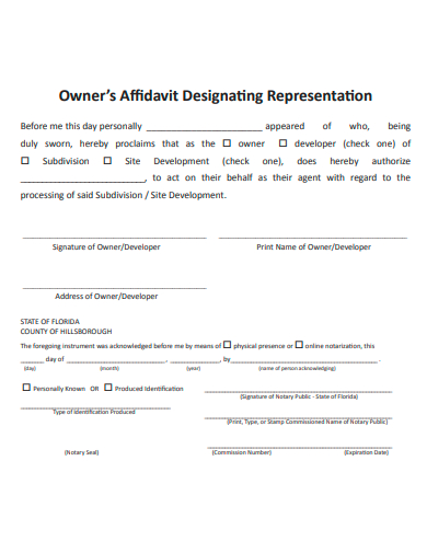 owners affidavit designating representation
