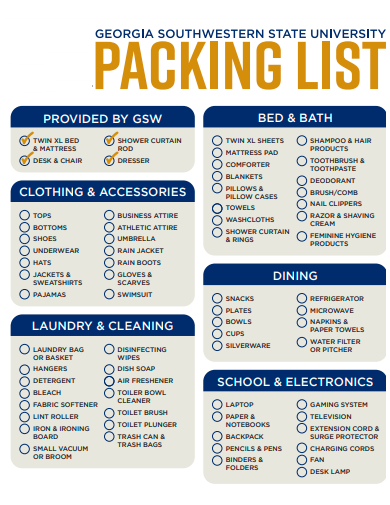 packing list example