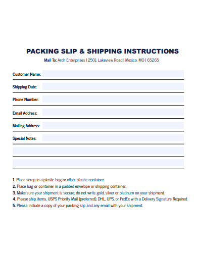 packing slip and shipping