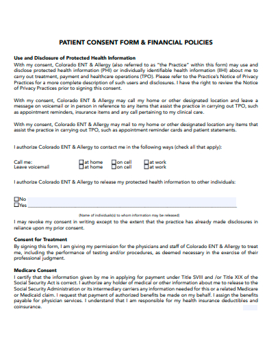 patient consent form and financial policies