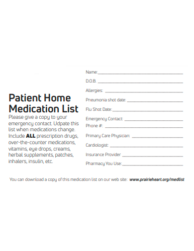 patient home medication list
