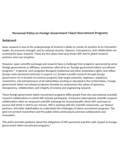 personnel policy on foreign government