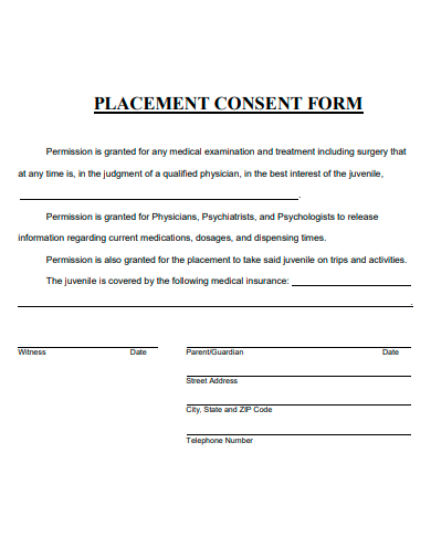 placement consent form