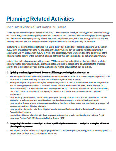 planning related activities