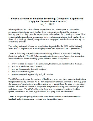 policy statement on financial technology
