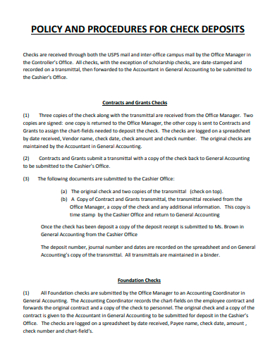 policy and procedures for check deposits
