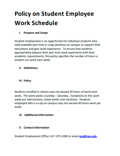 policy on student employee work schedule