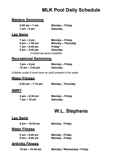pool daily schedule