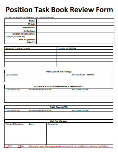 position task book review form