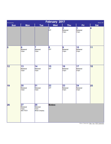 practice blank calendar
