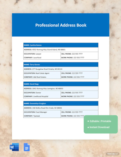 professional address book template
