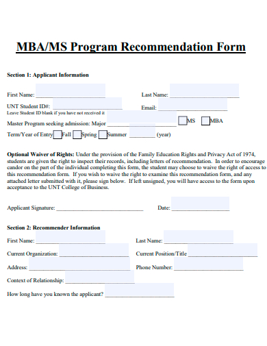 program recommendation form