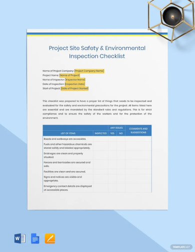 project site safety and environmental inspection template