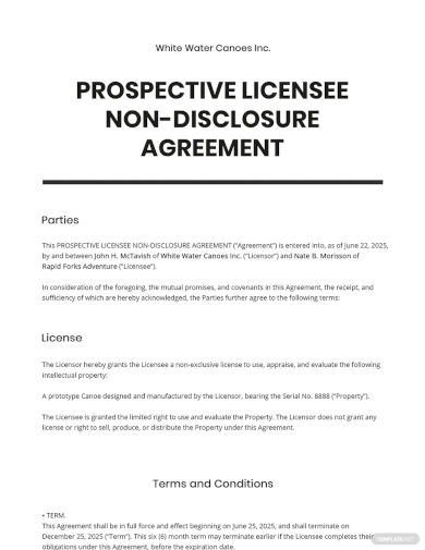 prospective licensee non disclosure agreement template