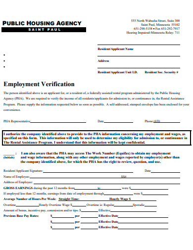 public housing agency employment verification