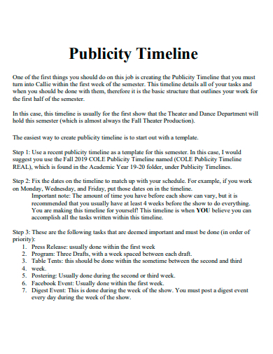 publicity timeline