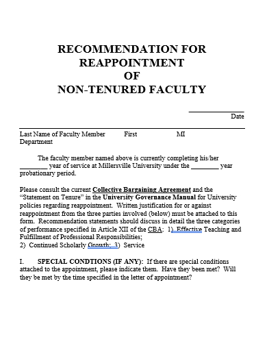 recommendation for reappointment