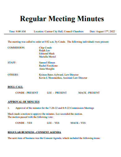 regular meeting minutes