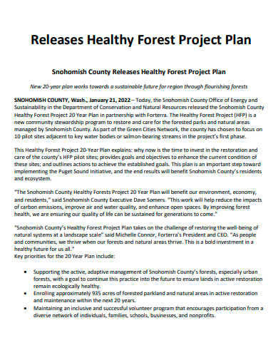 releases healthy forest project plan