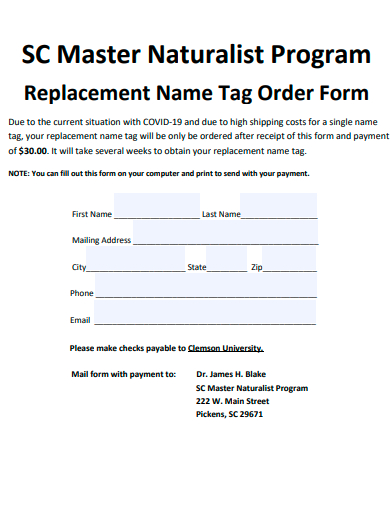replacement name tag order form