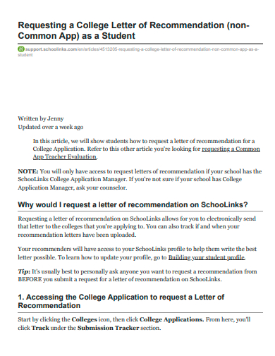requesting a college letter of recommendation