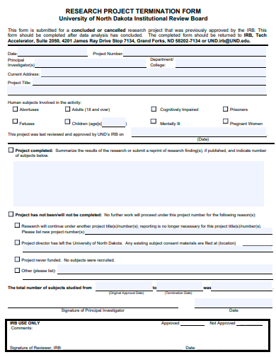 research project termination form