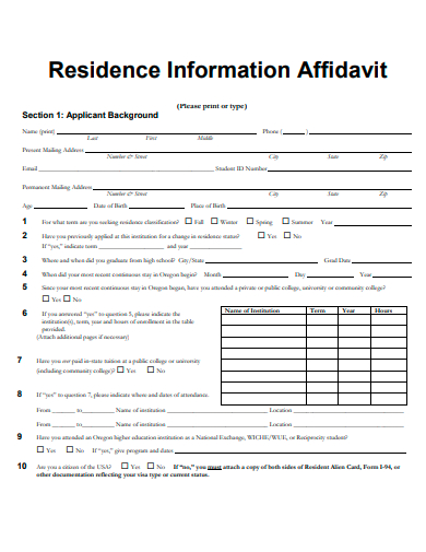 residence information affidavit