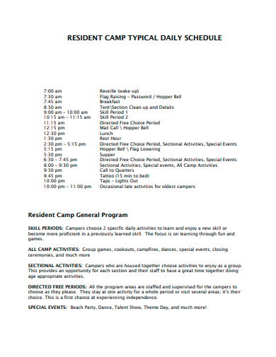 resident camp typical daily schedule
