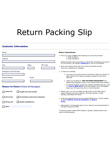 return packing slip