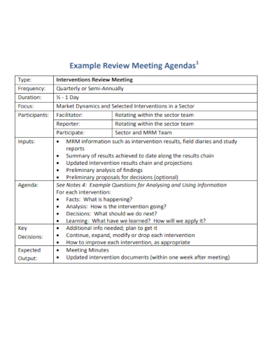 review meeting agenda