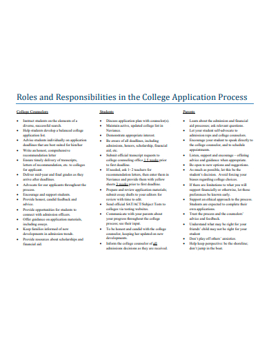 roles and responsibilities in the college application process