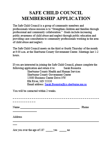 safe child council membership application