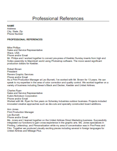 sales professional references