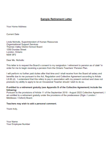 sample employee retirement letter