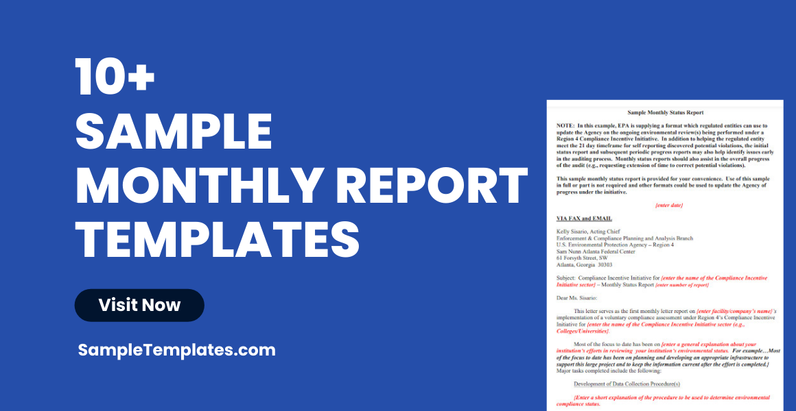 sample monthly report templates