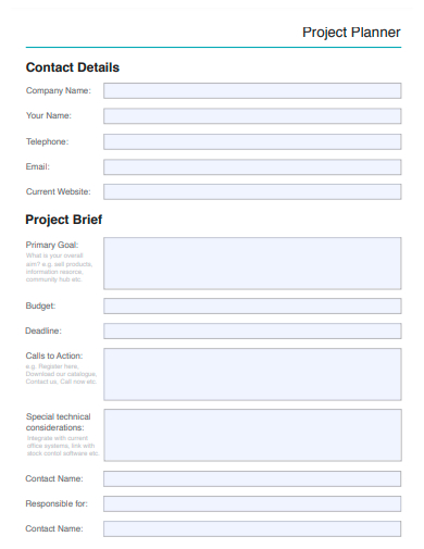sample project planner