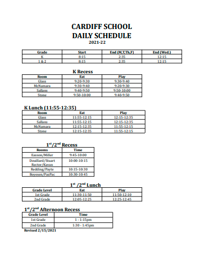 school daily schedule