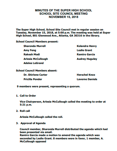 school site council meeting minutes