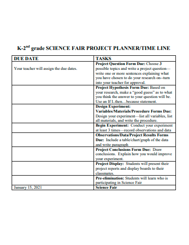 science fair project planner