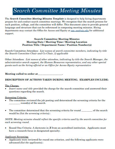 search committee meeting minutes