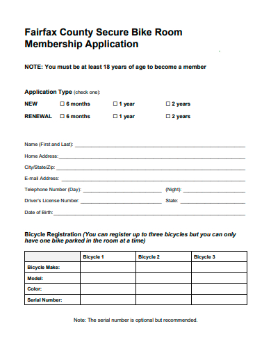 secure bike room membership application