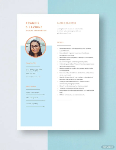 simple account administrator resume template