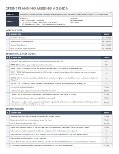sprint planning meeting agenda