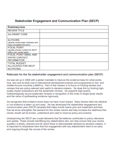 stakeholder engagement and communication plan